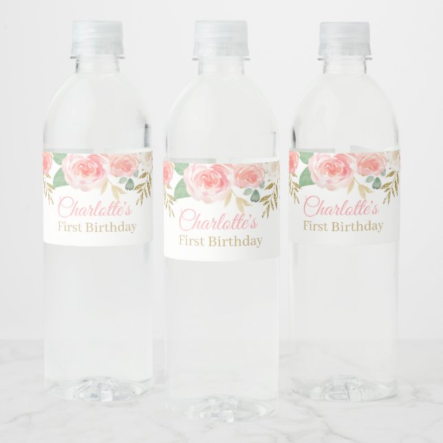 Rosa Blumenmädchen Geburtstag Wasser Flaschen Etik (Flaschen)