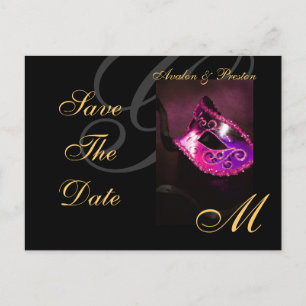 Rosa Blumenmasquerge Save the Date Postkarte
