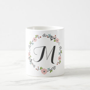 Rosa Blumenmonogramm-Tasse niederlassungwreath-  Kaffeetasse