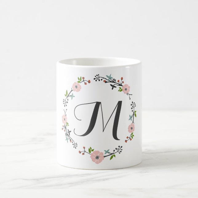 Rosa Blumenmonogramm-Tasse niederlassungwreath-| Kaffeetasse (Mittel)