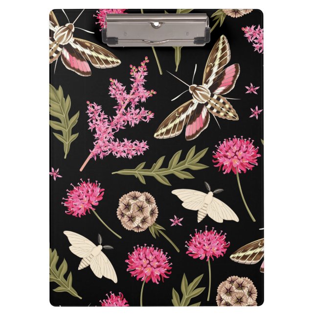 Rosa Blumenmotte | Moth Clipboard Klemmbrett (Vorderseite)