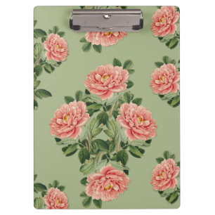 Rosa Blumenmuster auf grünem Hintergrund Nahtlos Klemmbrett