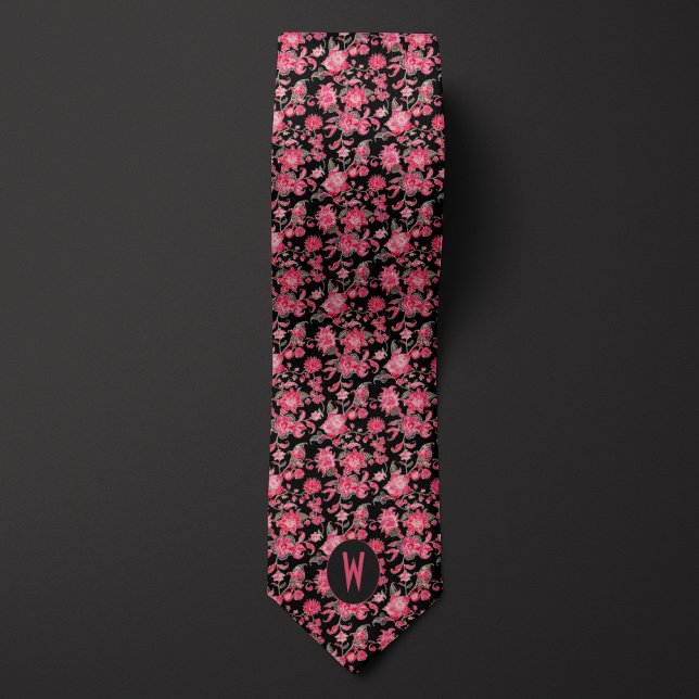 Rosa Blumenmuster auf schwarzer Krawatte (Von Creator hochgeladen)