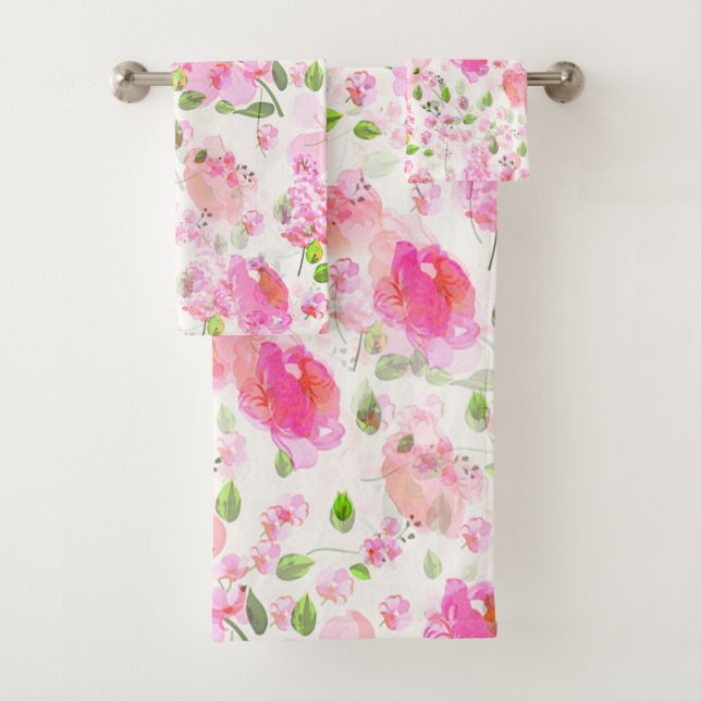 Rosa Blumenmuster Badhandtuch Set (Insitu)