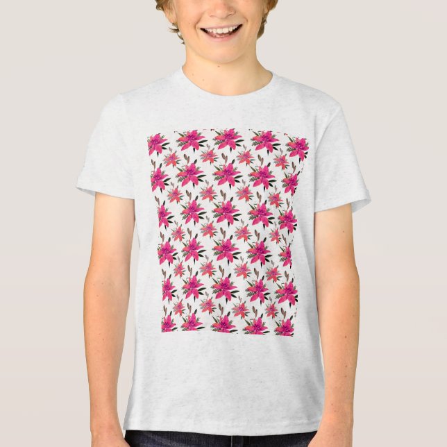 Rosa Blumenmuster Design-29500 Plus Size T - Shirt (Vorderseite)
