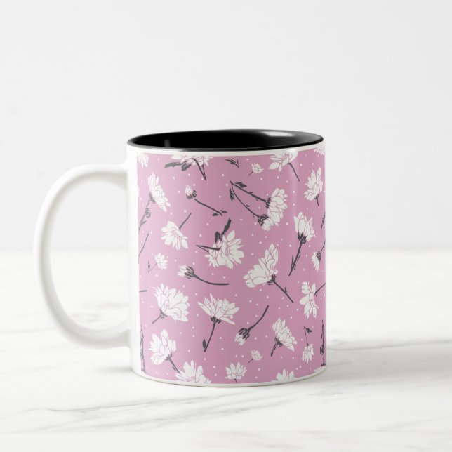 Rosa Blumenmuster-Design - Elegante Blume Art Zweifarbige Tasse (Links)