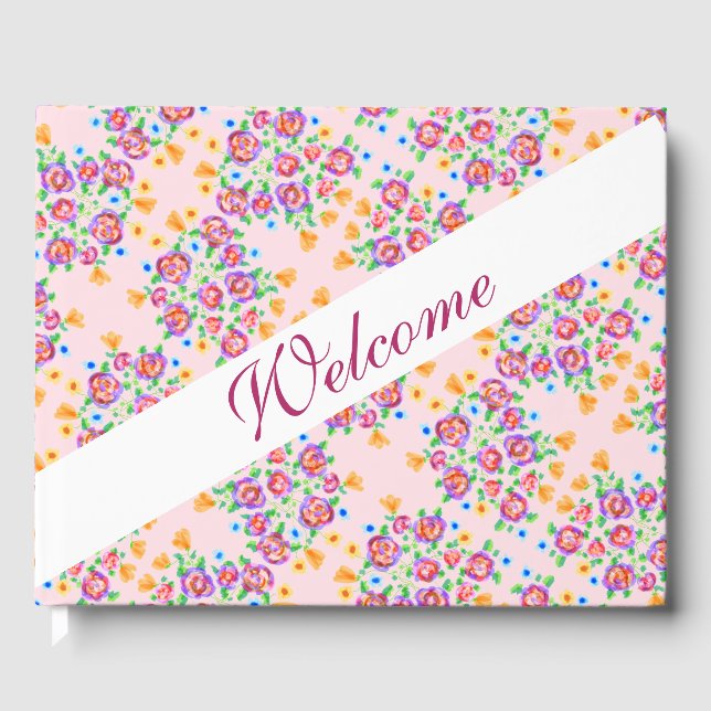 Rosa Blumenmuster Gästebuch (Vorderseite)