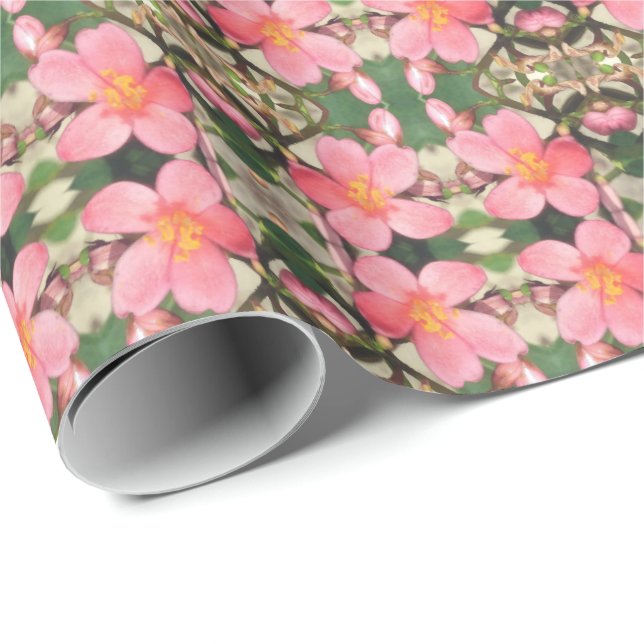 Rosa Blumenmuster Geschenkpapier (Rolleneckpunkt)