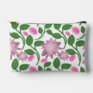 Rosa Blumenmuster mit grünen Blättern Zubehörtasche