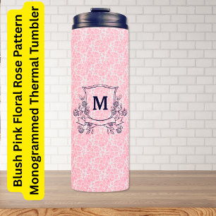 Rosa Blumenmuster Mit Monogramm Rose Thermosbecher