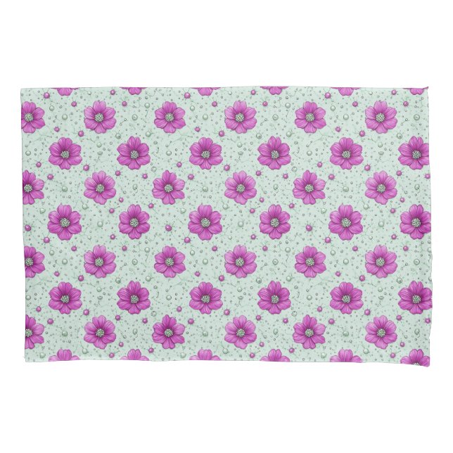 Rosa Blumenmuster mit Tröpfchen Kissenbezug (Vorderseite)