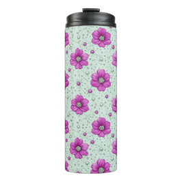 Rosa Blumenmuster mit Tröpfchen Thermosbecher