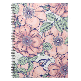 Rosa Blumenmuster | Notizbuch Journal Notizblock