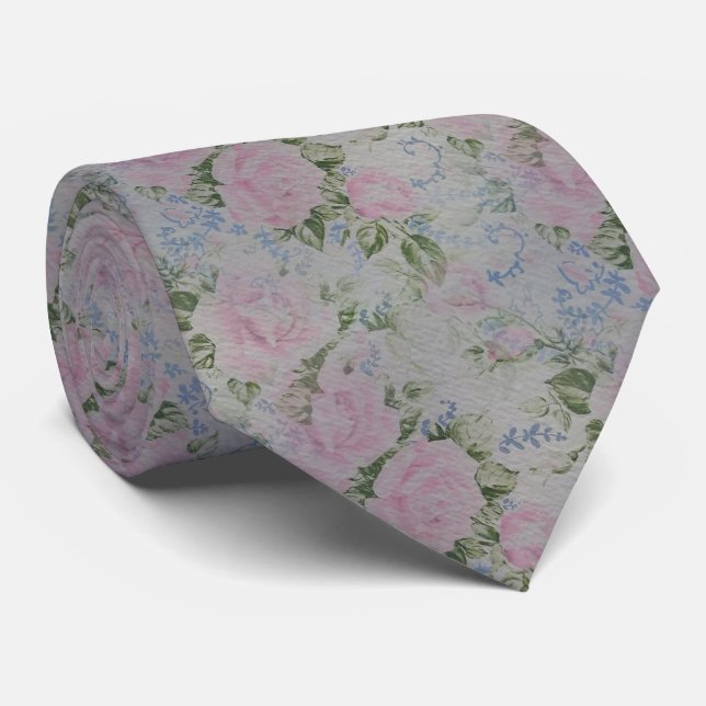 Rosa Blumenmuster Vintage Krawatte (Gerollt)