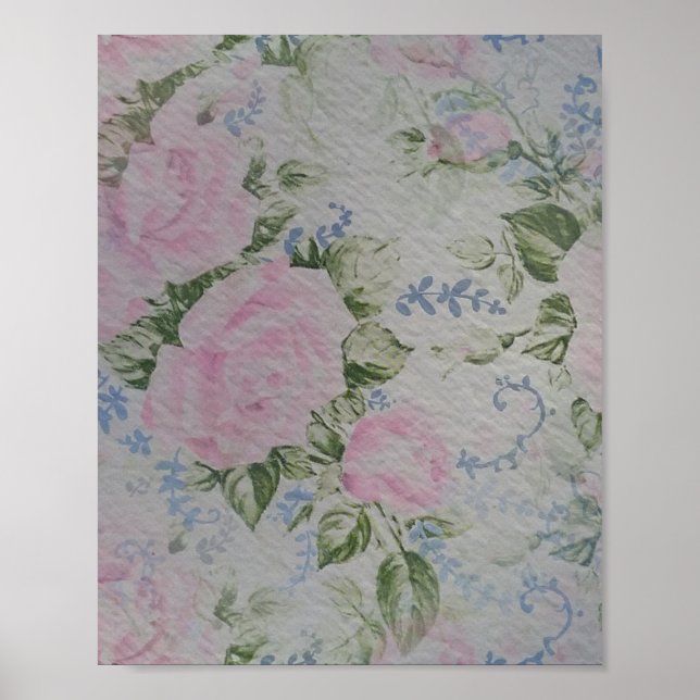 Rosa Blumenmuster Vintage Poster (Vorne)