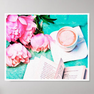 Rosa Blumenpeony Cosy Latte Watercolor Poster