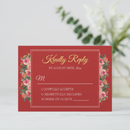 Rosa Blumenpony Rot Moderne chinesische Hochzeit RSVP Karte