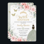 Rosa BlumenPrinzessin Sage Green 16 . Geburtstag Einladung<br><div class="desc">Dieses elegante Sweet 16-Geburtstagsgetränk bietet eine blühende Aquarellblüte mit rosafarbenem Blütenblättern und sanftem Salbeigrün. Personalisieren Sie es einfach und schnell mit Ihren Daten, drücken Sie einfach die Schaltfläche Anpassen, um den Stil und die Platzierung des Textes weiter zu ordnen und zu formatieren. Auch toll für Sweet 16! c) Das glückliche...</div>