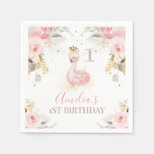 Rosa BlumenPrinzessin Swan 1. Geburtstagspapier Serviette