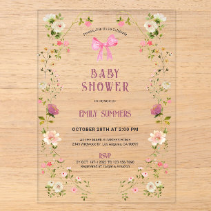 Rosa Blumenrahmen-Baby-Shower-Einladung Acryleinladungen