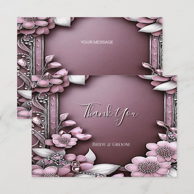 Rosa Blumenrahmen Danke Karte (Vorne/Hinten)