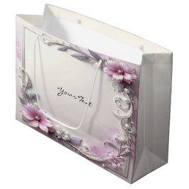 Rosa Blumenrahmen-Geschenktasche Große Geschenktüte