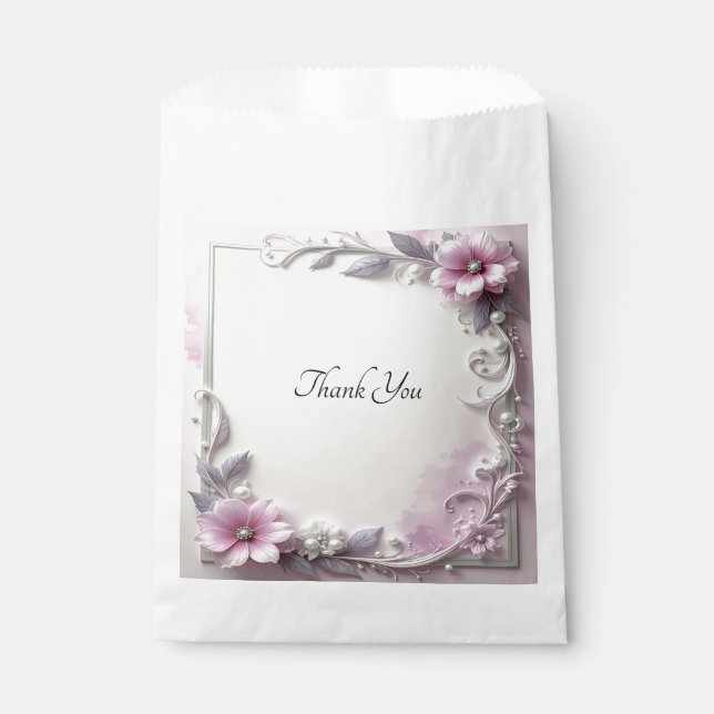 Rosa Blumenrahmen Geschenktüte Geschenktütchen (Vorderseite)