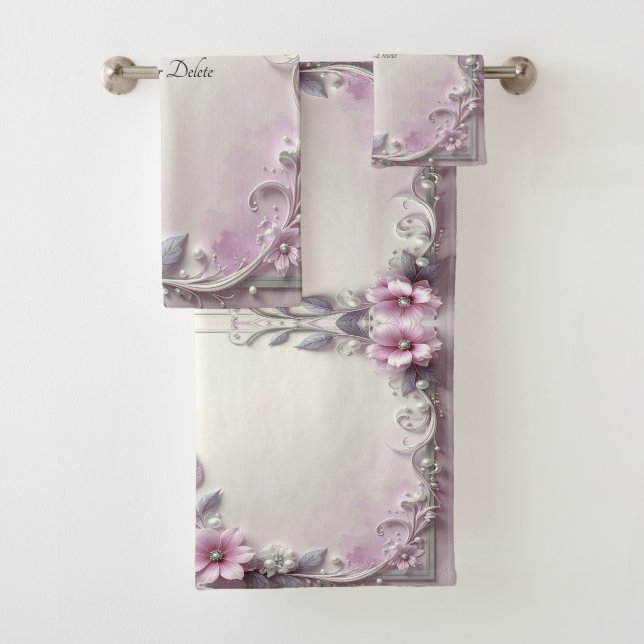 Rosa Blumenrahmen-Handtuch-Set Badhandtuch Set (Insitu)