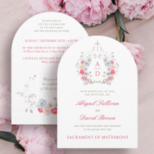 Rosa Blumenrahmen Katholische Hochzeitseinladung
