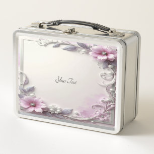 Rosa Blumenrahmen-Lunchbox Metall Brotdose
