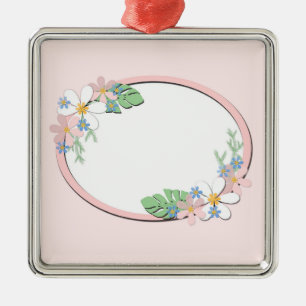 Rosa Blumenrahmen rund Kinder Frühjahr niedliche C Ornament Aus Metall