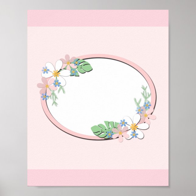 Rosa Blumenrahmen rund Kinder Frühjahr niedliche C Poster (Vorne)