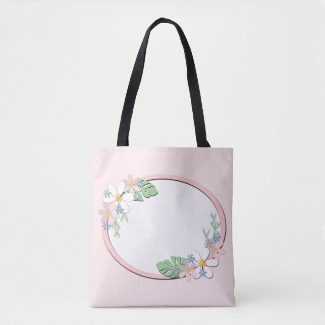 Rosa Blumenrahmen rund Kinder Frühjahr niedliche C Tasche (Vorderseite)
