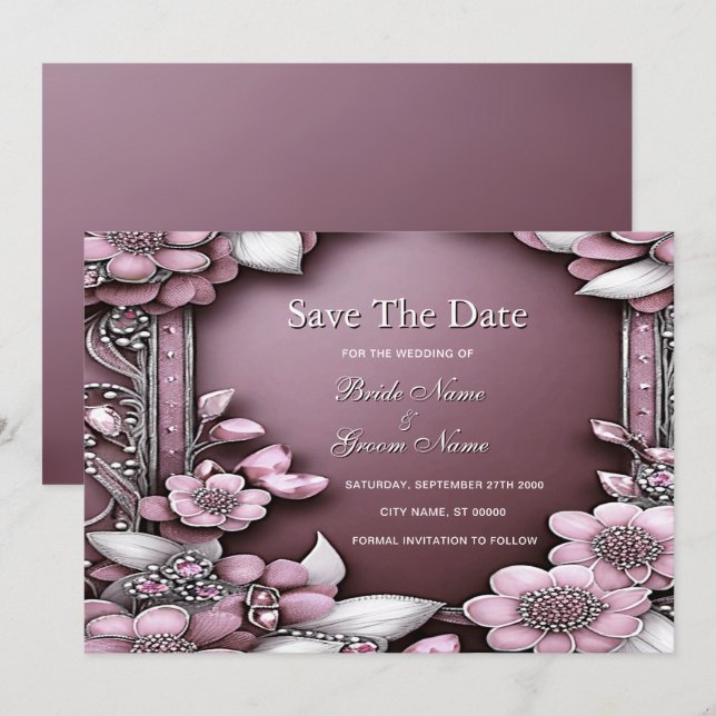 Rosa Blumenrahmen Save the Date (Vorne/Hinten)