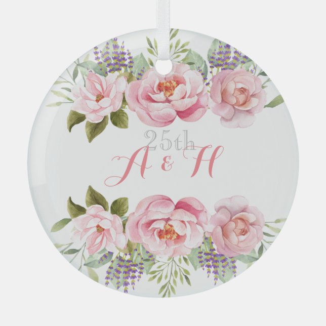 Rosa Blumenreath Elegante Hochzeit Ornament Aus Glas (Vorderseite)