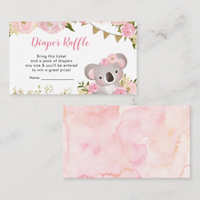 Rosa Blumenreath Koala Kinderdusche Windelwanne Begleitkarte (Vorne/Hinten)