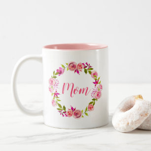 Rosa Blumenreath Muttertagsgeschenk für Mama Zweifarbige Tasse