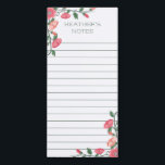 Rosa Blumenreben gezeichnet Magnetischer Notizblock<br><div class="desc">Gezeichneter Blumennotizblock können Sie an Ihrem Kühlschrank hängen. Blumenreben mit Blumen und den Blumenknospen erröten herein Rosa und tiefrosa und grünes Blätter. Fertigen Sie mit Ihrem Namen in reizend grünen Buchstaben besonders an.</div>