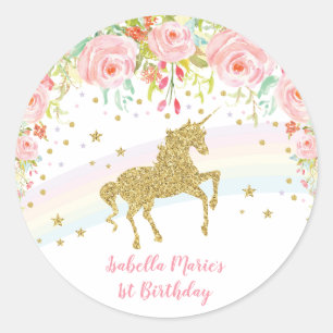 Rosa Blumenregenbogen-Einhorn danken Ihnen Runder Aufkleber