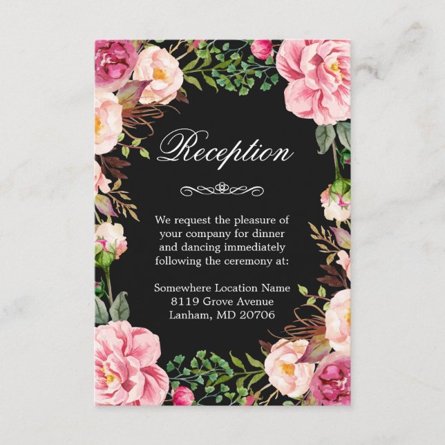 Rosa Blumenreste Informationen zur Hochzeitsempfeh Begleitkarte (Vorderseite)