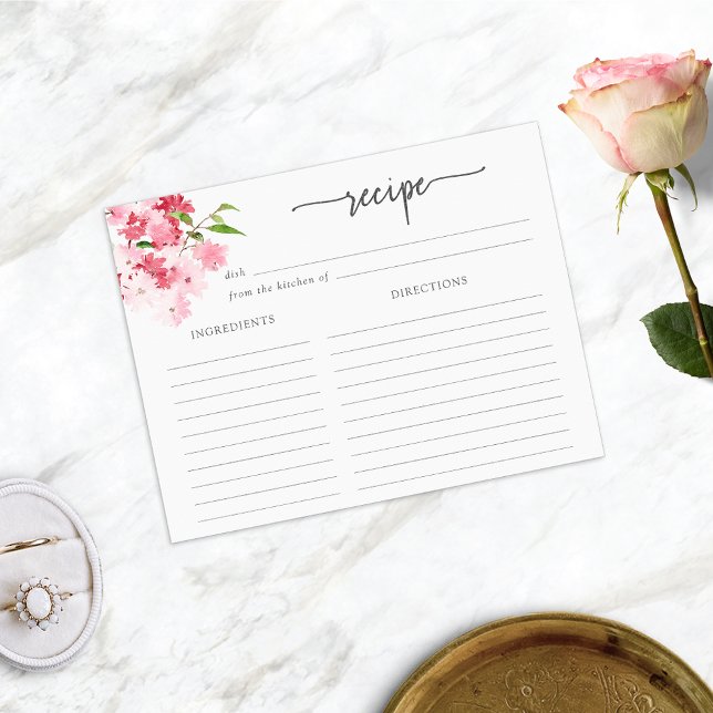 Rosa Blumenrezeptkarte (Red and Pink Roses Floral Recipe Card for Bridal Shower by Painted Paperie
)