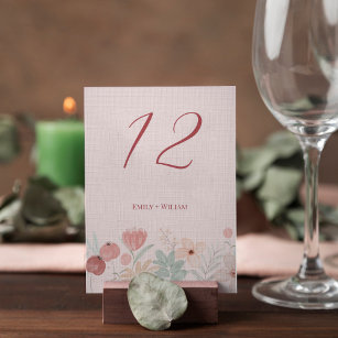 Rosa Blumenrosa elegante Tischkarte Tischnummer
