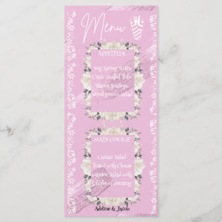 Rosa Blumenschrift Hochzeitskarte Menükarte