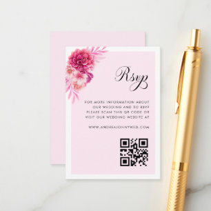 Rosa Blumenschrift QR Code Einfache Hochzeit RSVP Begleitkarte