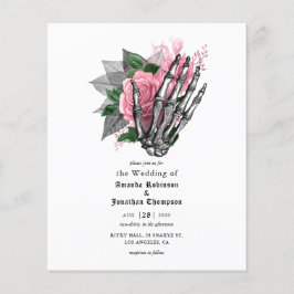 Rosa Blumenskelett Gotische Hochzeitseinladung Flyer