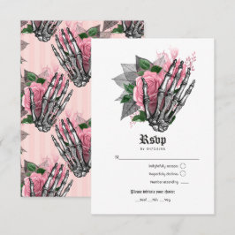 Rosa Blumenskelett Gotische Hochzeitseinladung RSVP Karte
