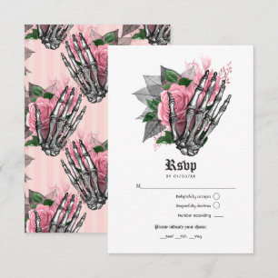 Rosa Blumenskelett Gotische Hochzeitseinladung RSVP Karte