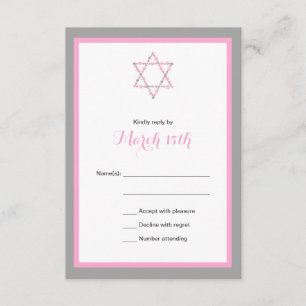 Rosa Blumenstern-Schläger Mitzvah UAWG-KARTE RSVP Karte
