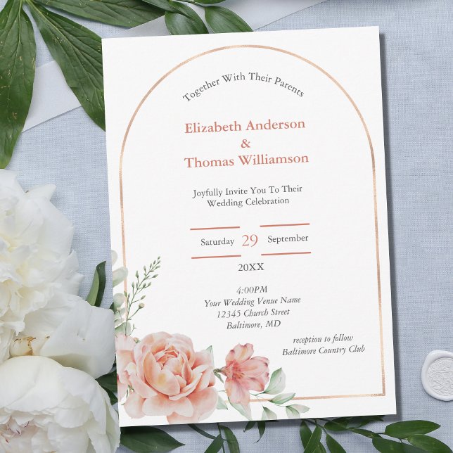 Rosa Blumenstrauß an der Grenze Elegante Hochzeit Einladung (Von Creator hochgeladen)
