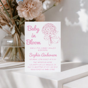 Rosa Blumenstrauß Baby in Blüte Baby Shower Einladung